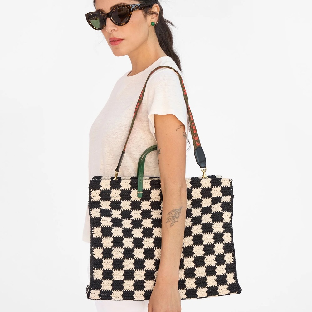 Clare V Summer Simple Tote Black/Cream Crochet Checker - Picture 3 of 14